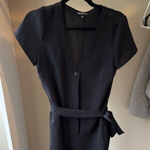 J. Crew Factory Black Midi Jumpsuit with Tie Waist